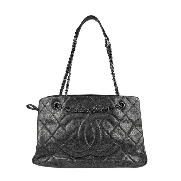 CHANEL Chian Shoulder Bag Metallic Dark Gray Leather/Metal - - Picture 1 of 13